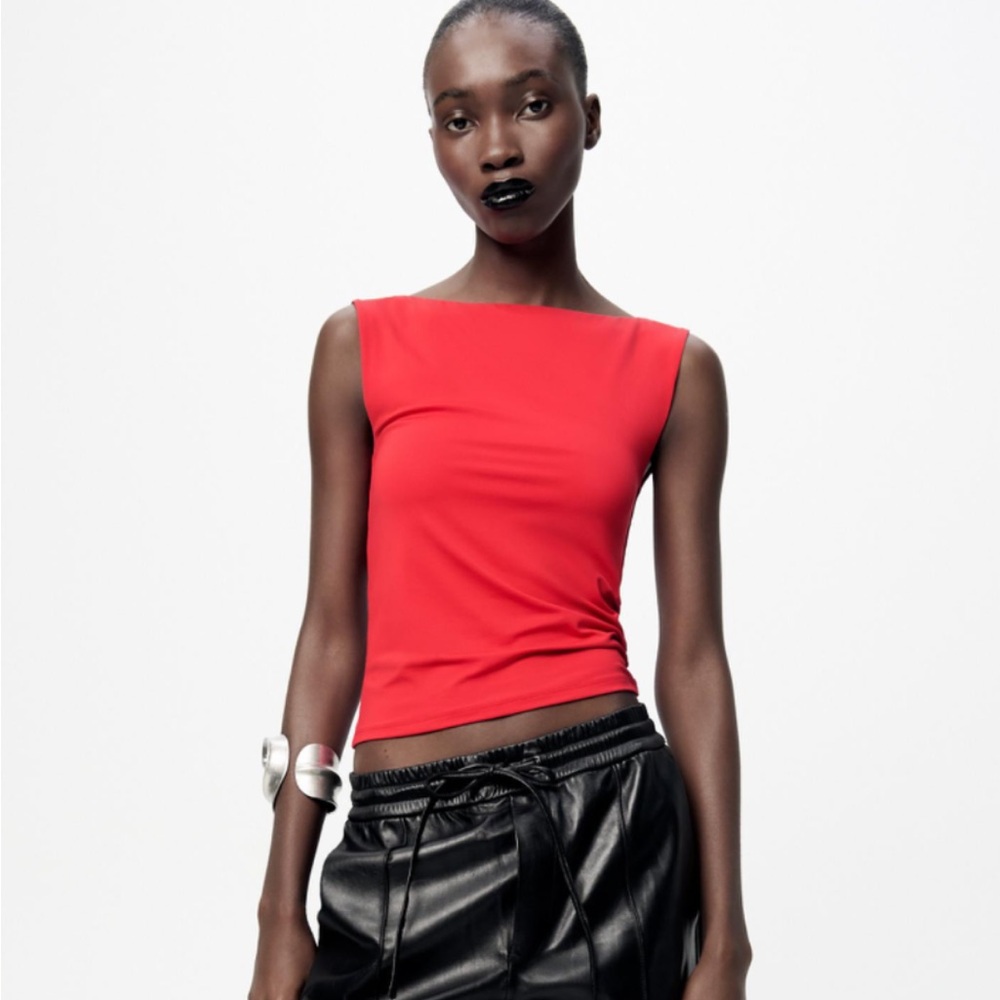 Zara red boat neck top